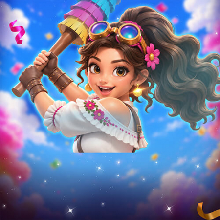 JDB Gaming 官方 Pinata BON 遊戲圖，手持彩色皮納塔的角色